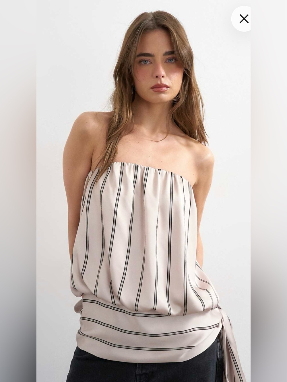 ASOS Strapless Blouson Stripe Top in Cream and Black